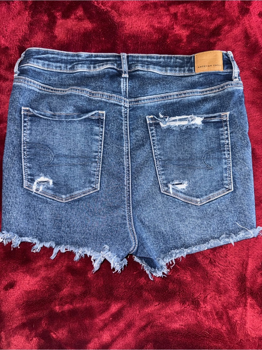 American Eagle Outfitters Dark Blue Distressed Jean Shorts Next Level Stretch 12 - Picture 3 of 7